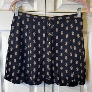 Floral Miniskirt with Buttons and Scalloped Trim